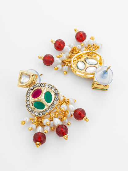 Aadita Ruby Red and Pearl Multi-Strand Kundan Long Necklace Set
