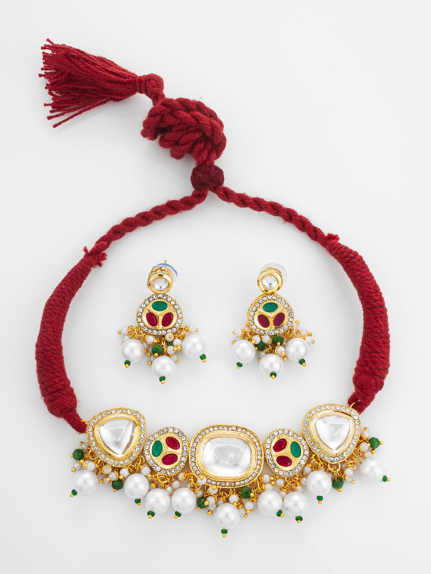 Aadita Traditional Kundan Gold Plated Choker Necklace Set with Pearls