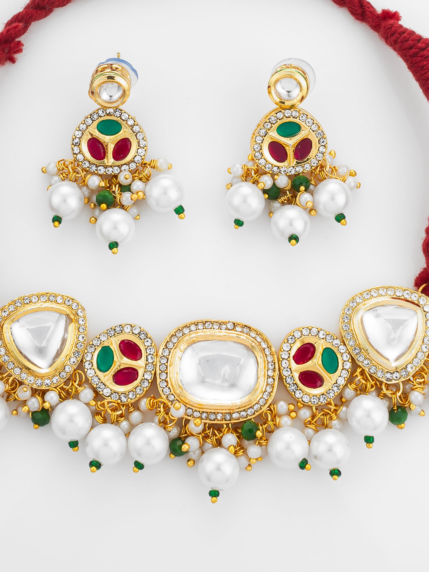 Aadita Traditional Kundan Gold Plated Choker Necklace Set with Pearls