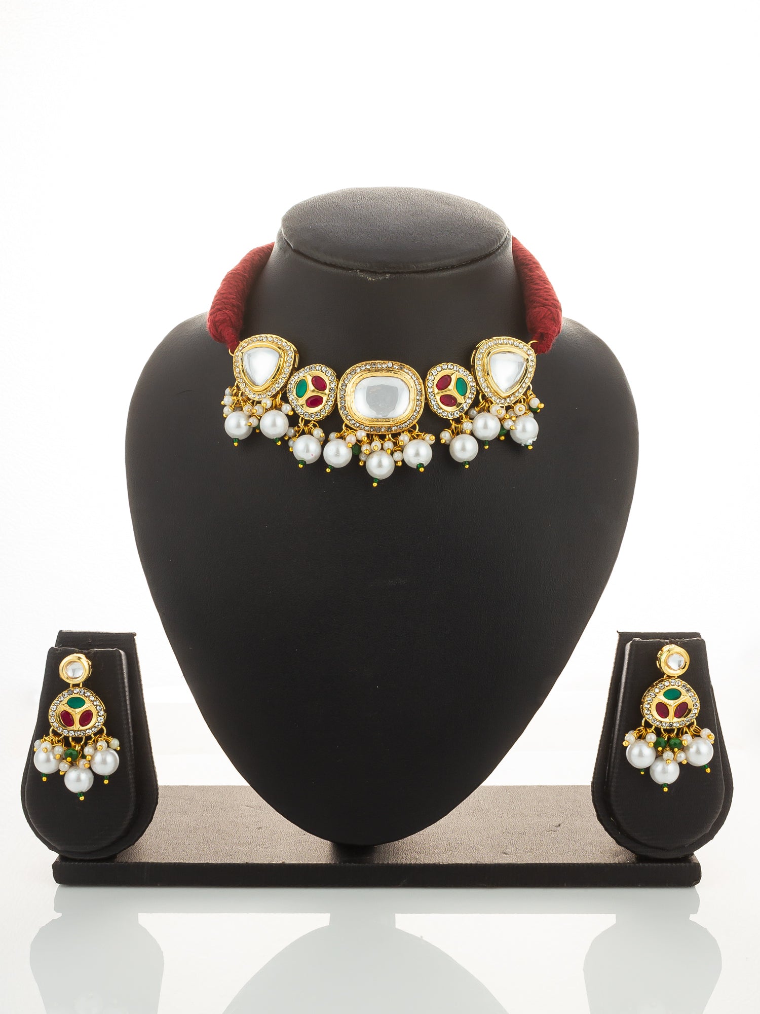 Aadita Traditional Kundan Gold Plated Choker Necklace Set with Pearls