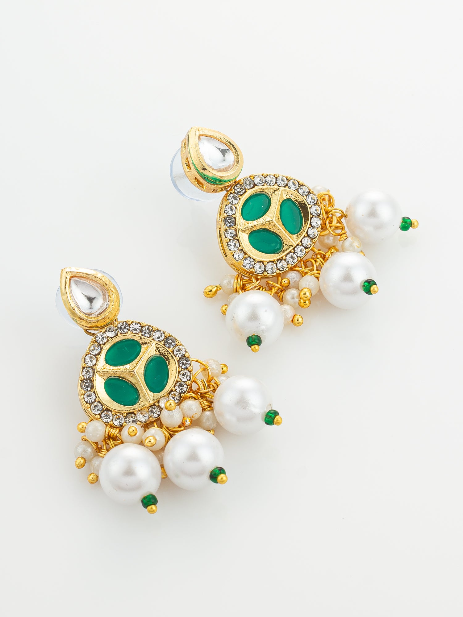 Aadita Green Bead Stranded Kundan Gold Plated Choker Necklace Set