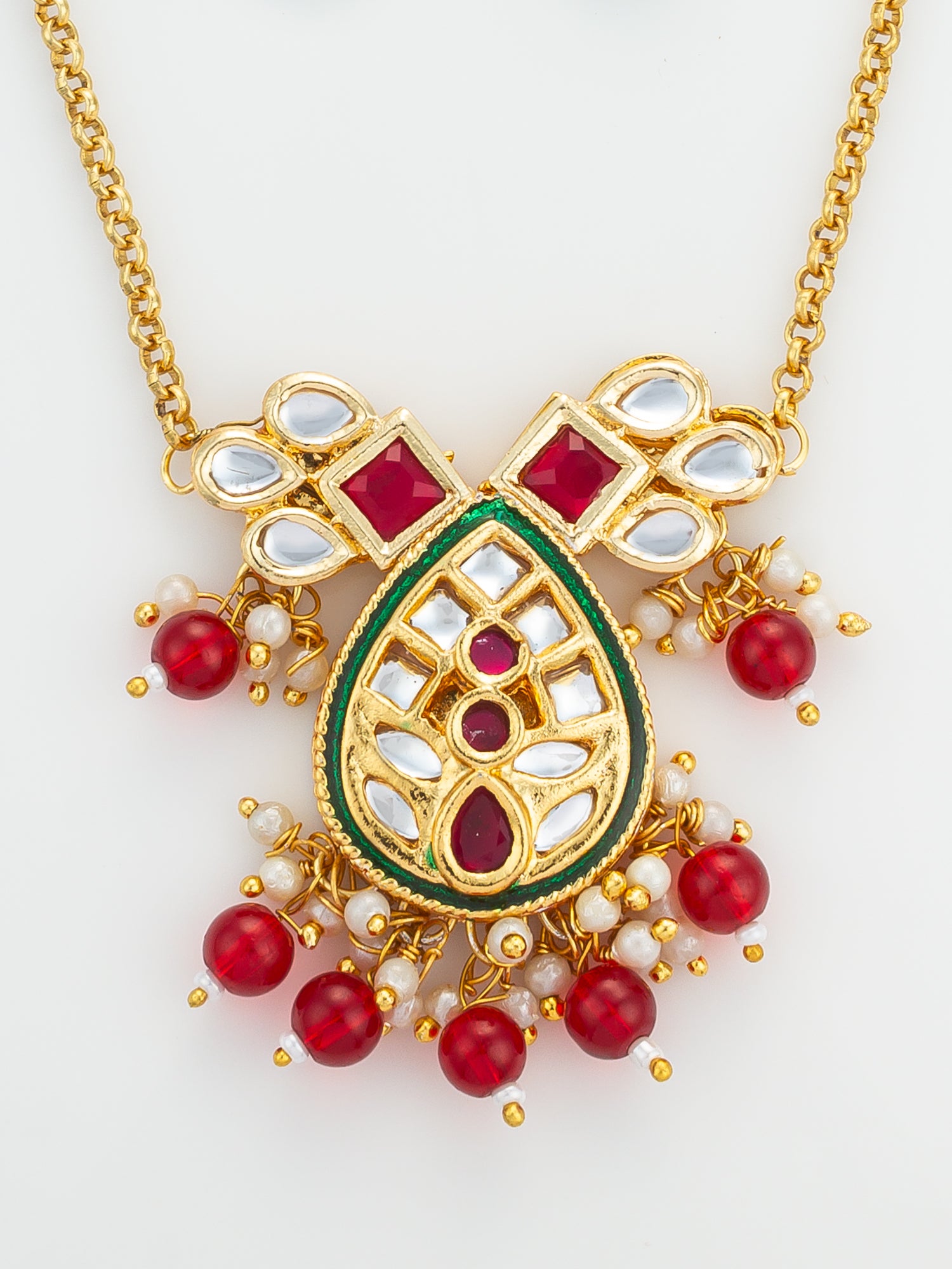 Aadita Ruby Red Kundan Gold Plated Traditional Pendant Necklace Set