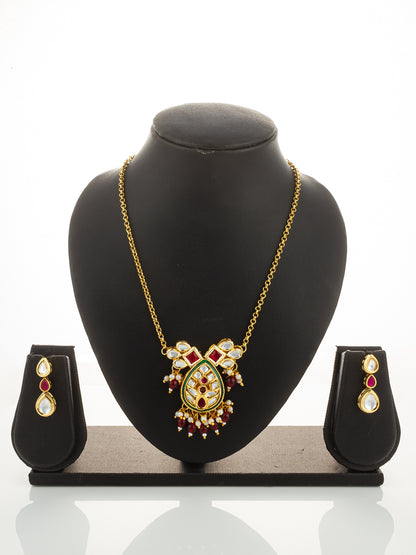 Aadita Ruby Red Kundan Gold Plated Traditional Pendant Necklace Set
