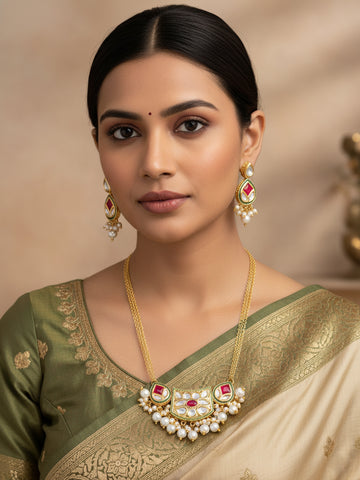 Aadita Ruby Red Crescent Kundan Necklace Set