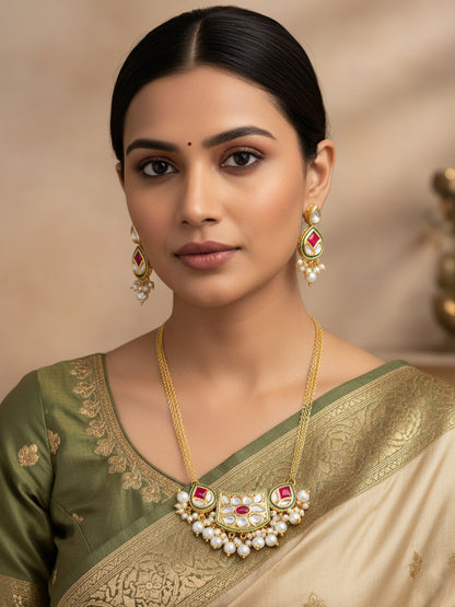 Aadita Ruby Red Crescent Kundan Necklace Set