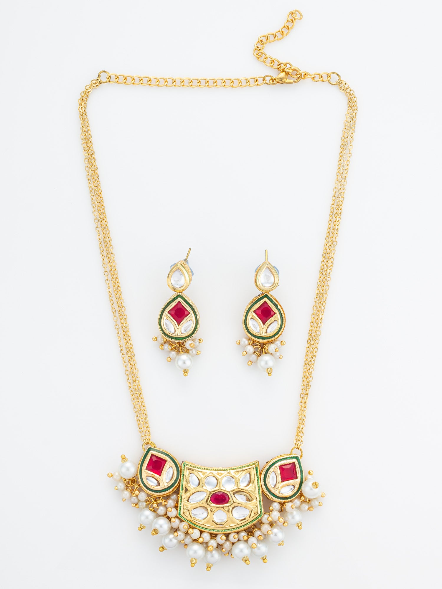 Aadita Ruby Red Crescent Kundan Necklace Set