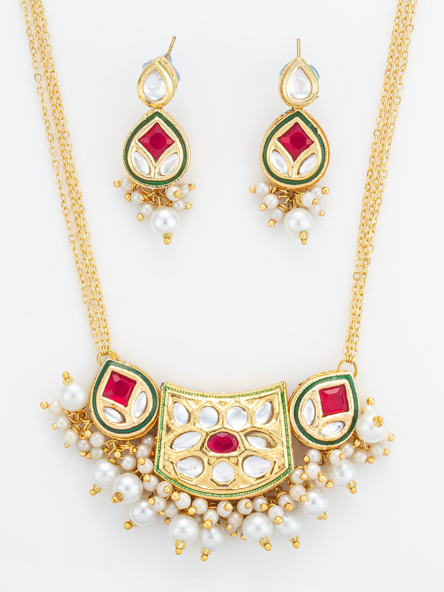Aadita Ruby Red Crescent Kundan Necklace Set