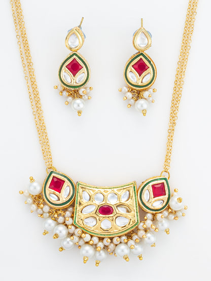Aadita Ruby Red Crescent Kundan Necklace Set