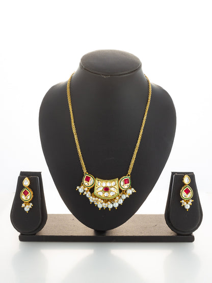 Aadita Ruby Red Crescent Kundan Necklace Set