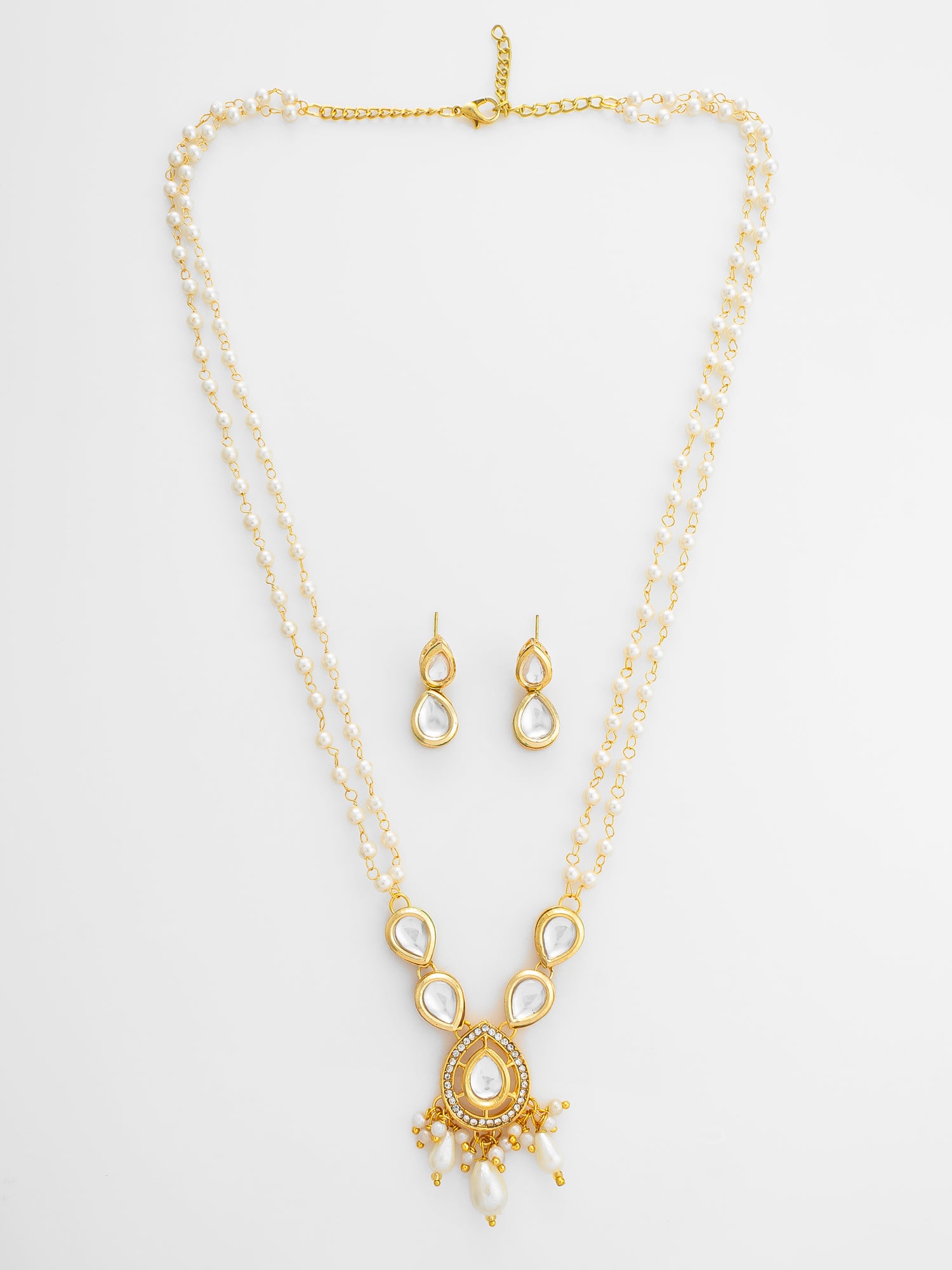 Aadita Gold Plated Pearl and Kundan Long Necklace Set