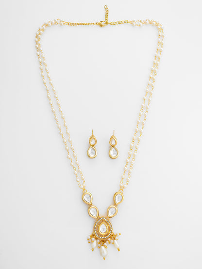Aadita Gold Plated Pearl and Kundan Long Necklace Set