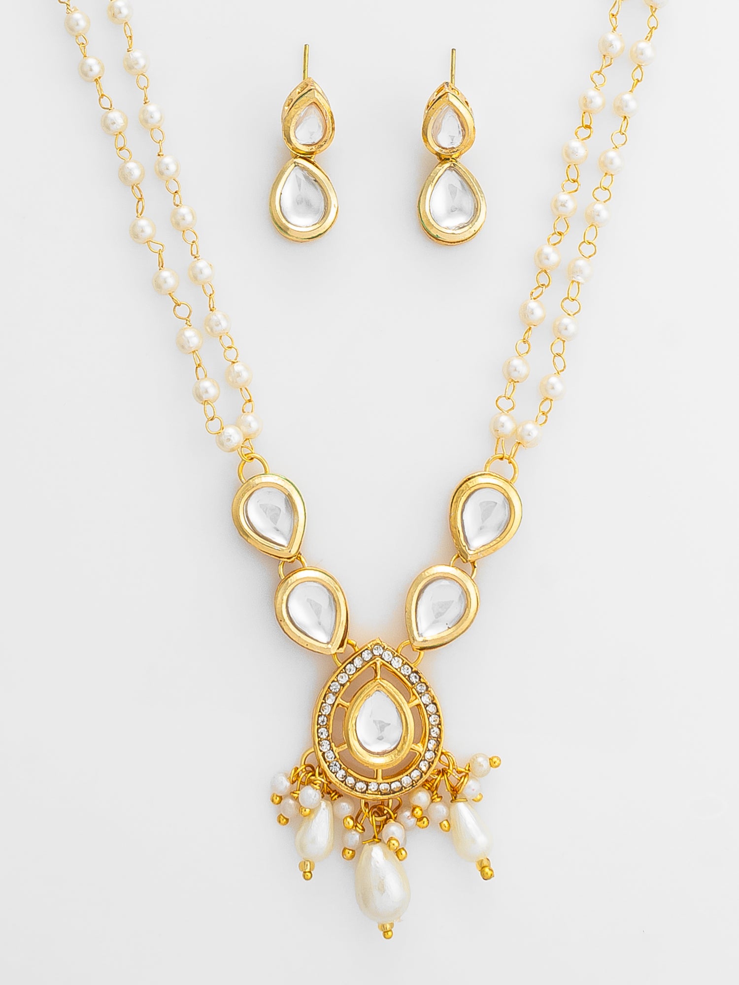 Aadita Gold Plated Pearl and Kundan Long Necklace Set