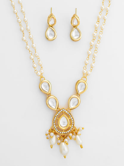 Aadita Gold Plated Pearl and Kundan Long Necklace Set