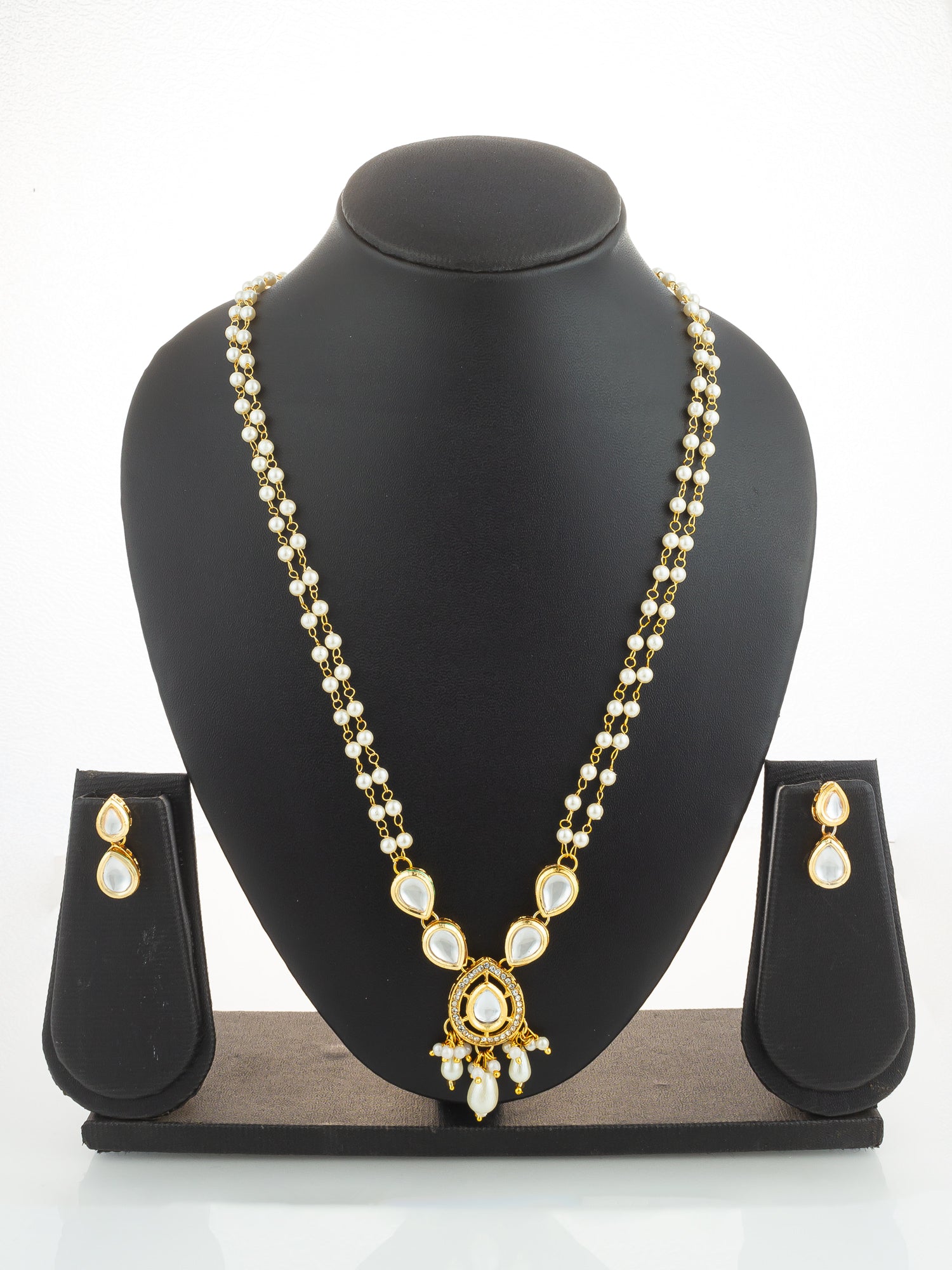 Aadita Gold Plated Pearl and Kundan Long Necklace Set