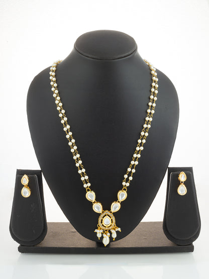 Aadita Gold Plated Pearl and Kundan Long Necklace Set