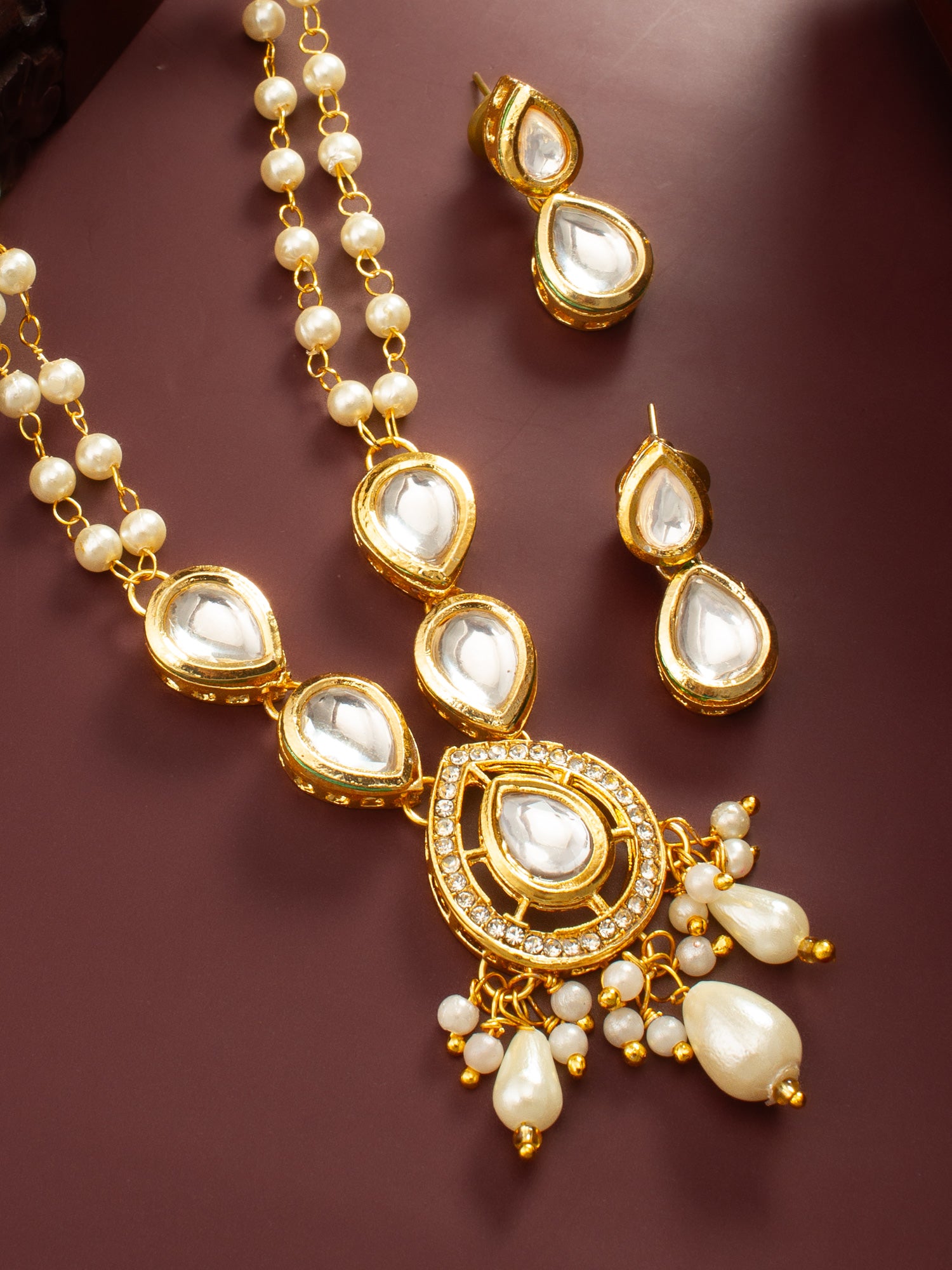 Aadita Gold Plated Pearl and Kundan Long Necklace Set