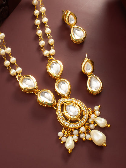 Aadita Gold Plated Pearl and Kundan Long Necklace Set