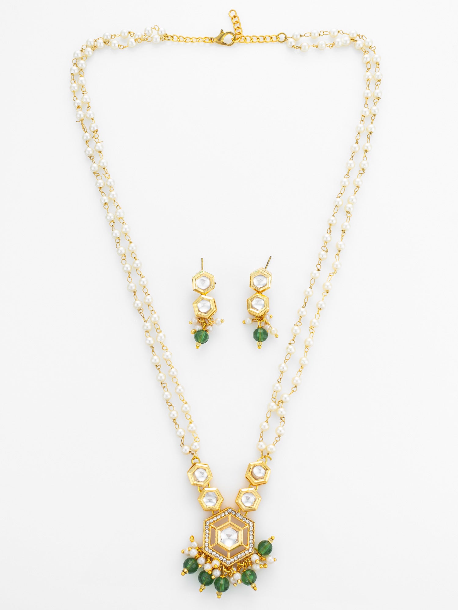 Aadita Long Pearl Strand Hexagonal necklace Set