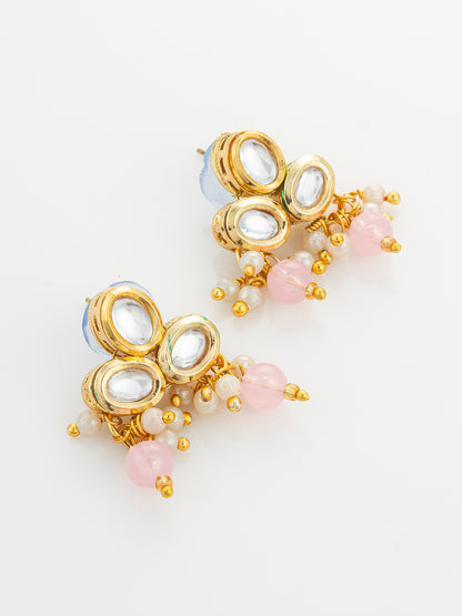 Aadita Gold Plated Kundan and Pink Pearl Long Necklace Set