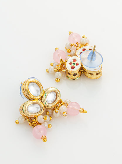 Aadita Gold Plated Kundan and Pink Pearl Long Necklace Set