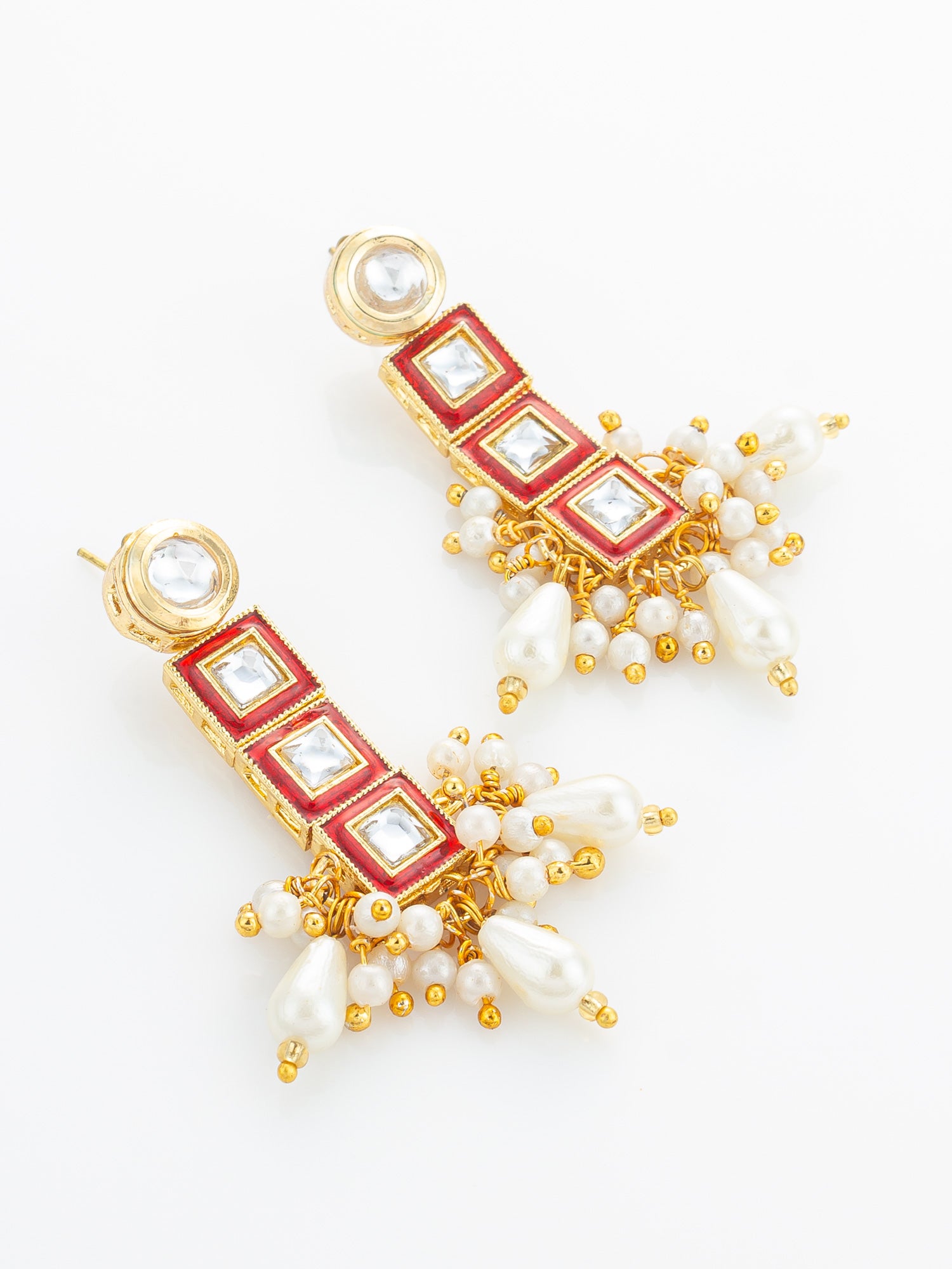 Aadita Multi-Strand Pearl and Geometric Stone Necklace Set