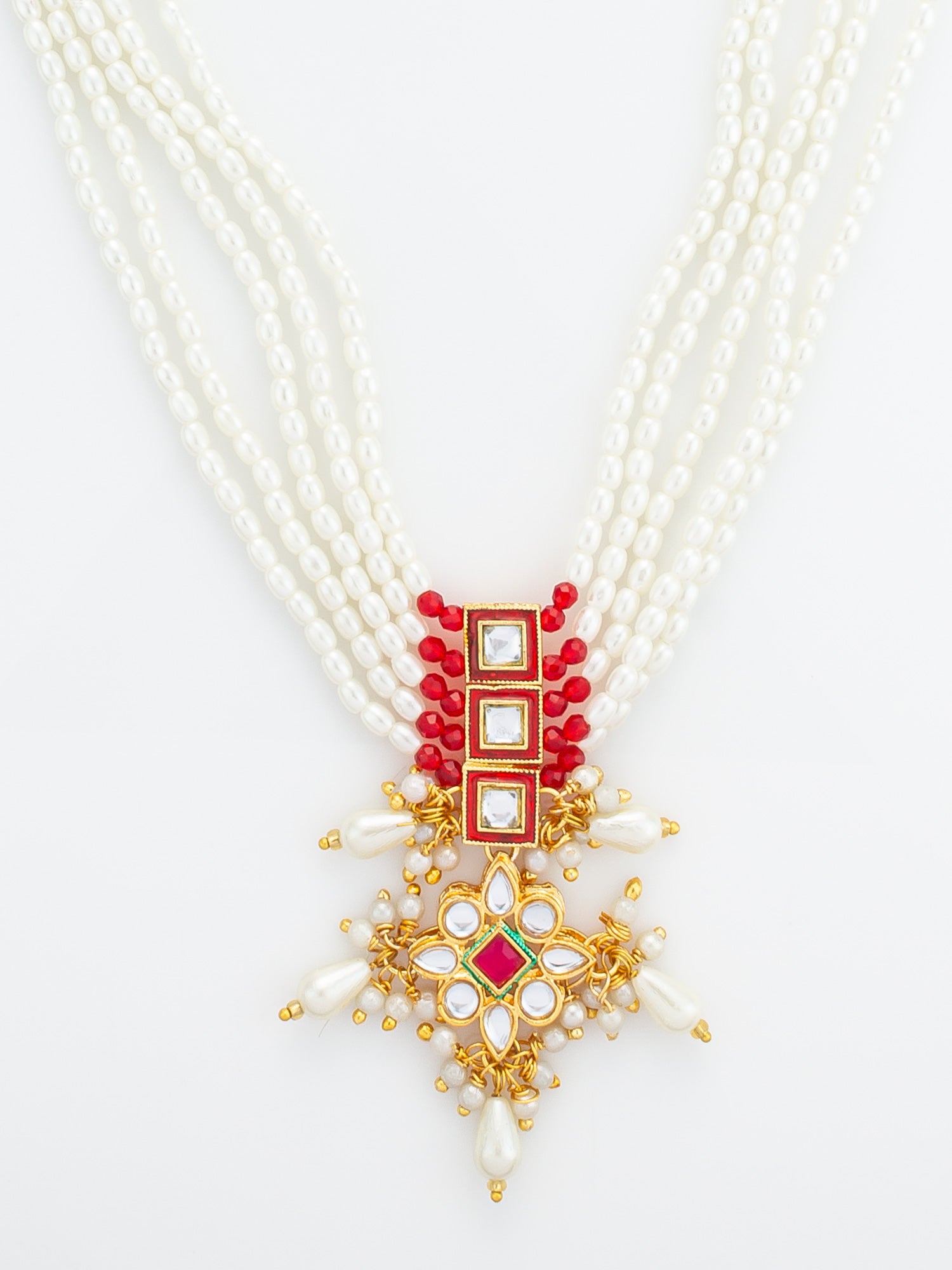 Aadita Multi-Strand Pearl and Geometric Stone Necklace Set