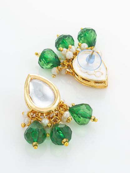 Aadita Gold Plated Green Kundan & Pearl Layered Necklace Set