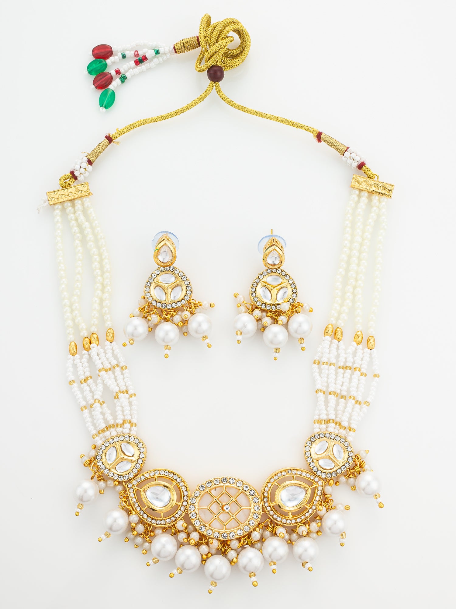 Aadita Gold Plated Kundan and Multi-Strand Pearl Choker Set