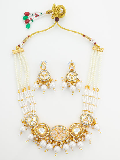 Aadita Gold Plated Kundan and Multi-Strand Pearl Choker Set