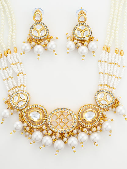 Aadita Gold Plated Kundan and Multi-Strand Pearl Choker Set
