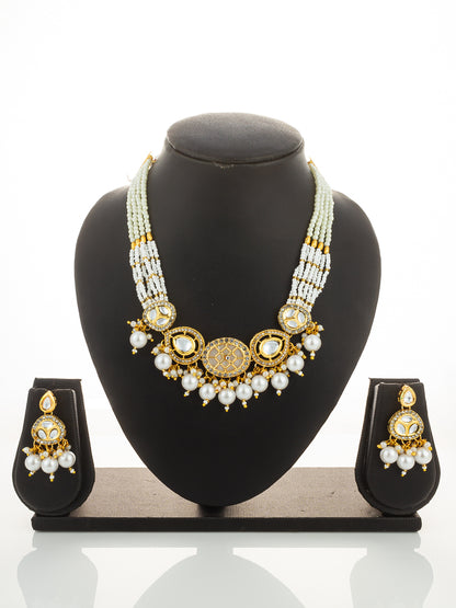 Aadita Gold Plated Kundan and Multi-Strand Pearl Choker Set