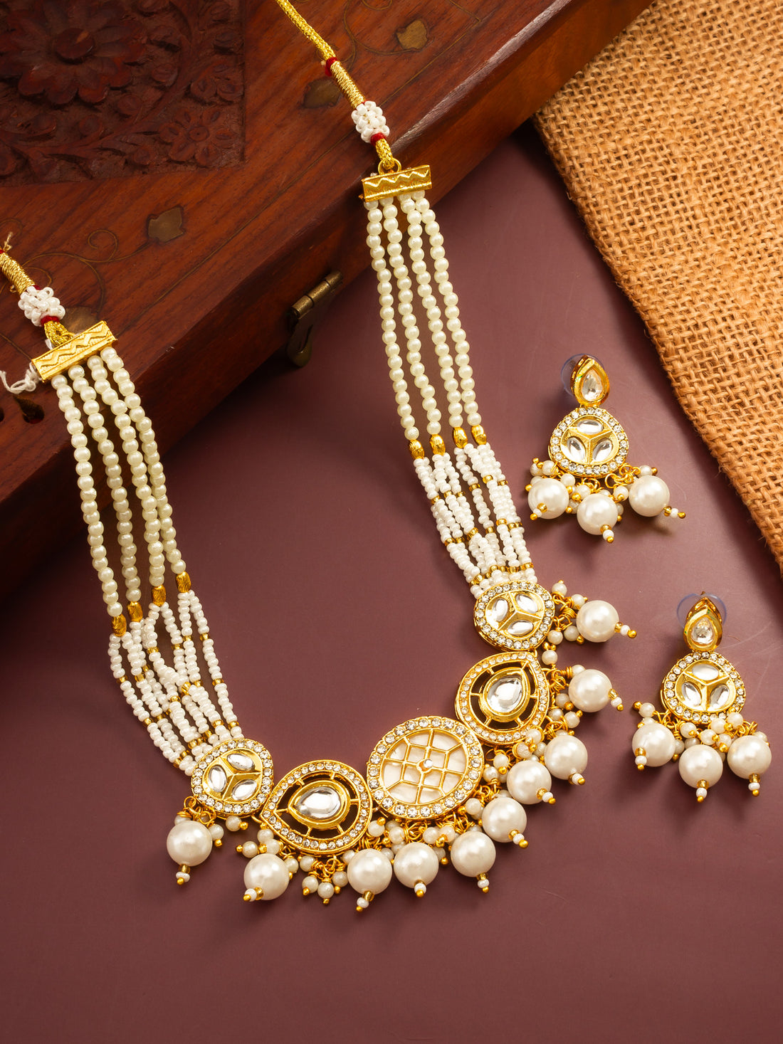 Aadita Gold Plated Kundan and Multi-Strand Pearl Choker Set