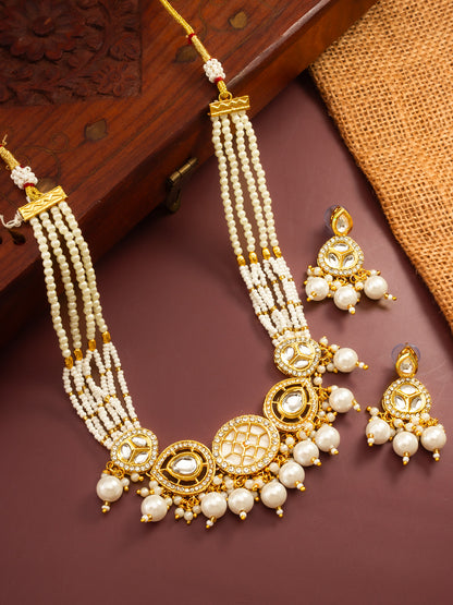 Aadita Gold Plated Kundan and Multi-Strand Pearl Choker Set