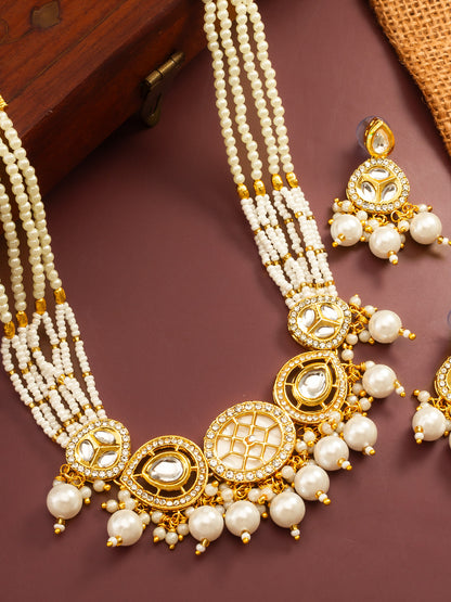 Aadita Gold Plated Kundan and Multi-Strand Pearl Choker Set