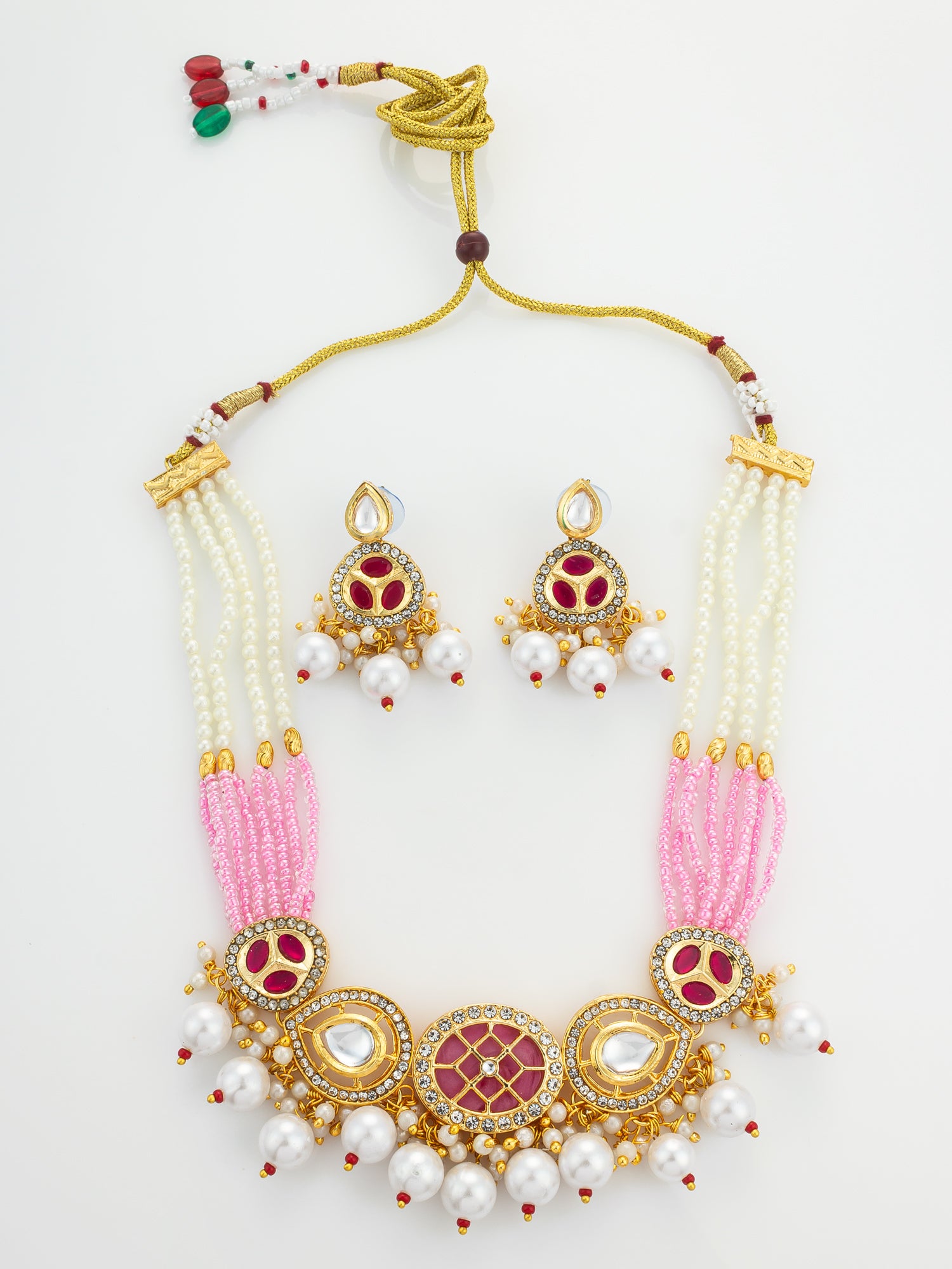 Aadita Gold Plated Pink and White Pearl Kundan Choker Set