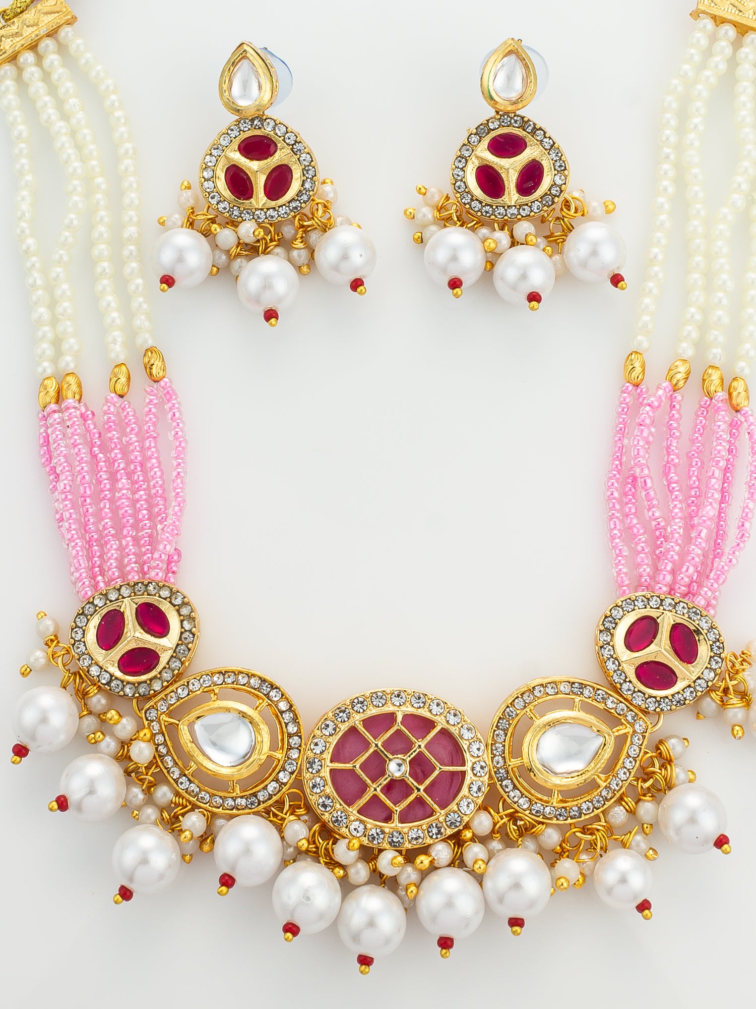 Aadita Gold Plated Pink and White Pearl Kundan Choker Set