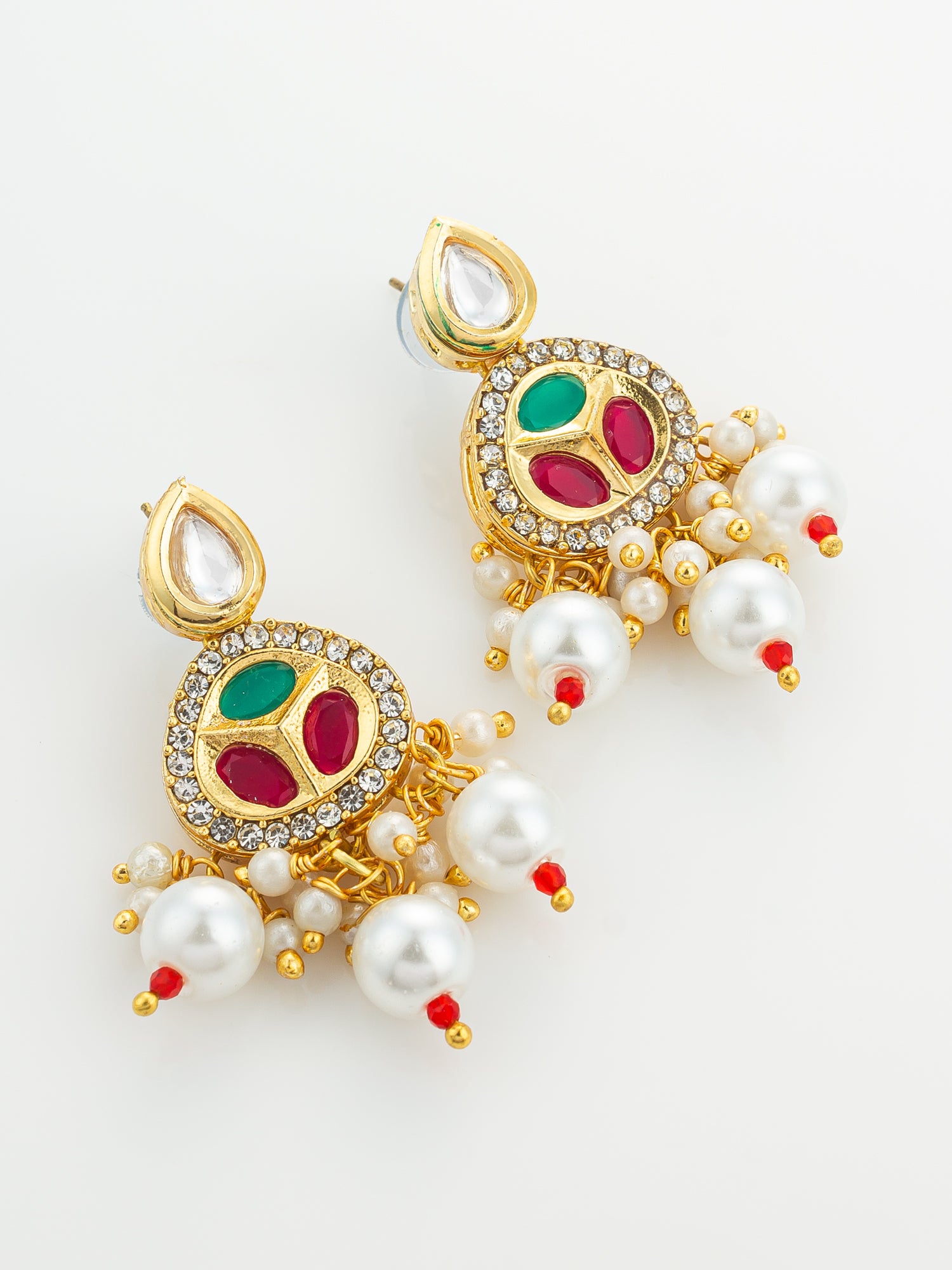 Aadita Gold Plated Red and Green Kundan Pearl Choker Set
