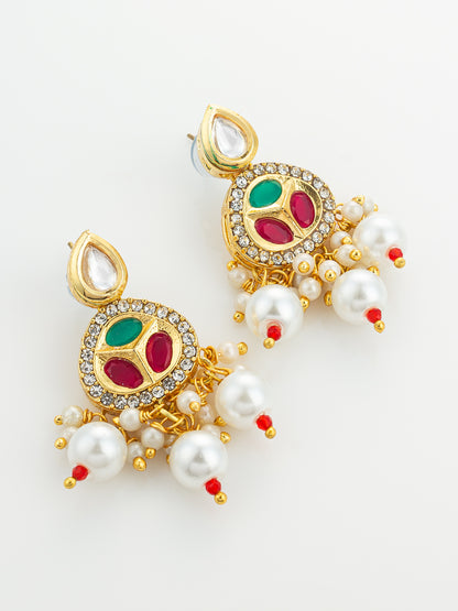 Aadita Gold Plated Red and Green Kundan Pearl Choker Set