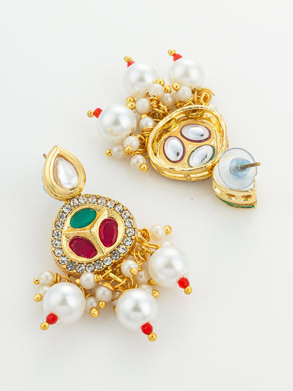 Aadita Gold Plated Red and Green Kundan Pearl Choker Set
