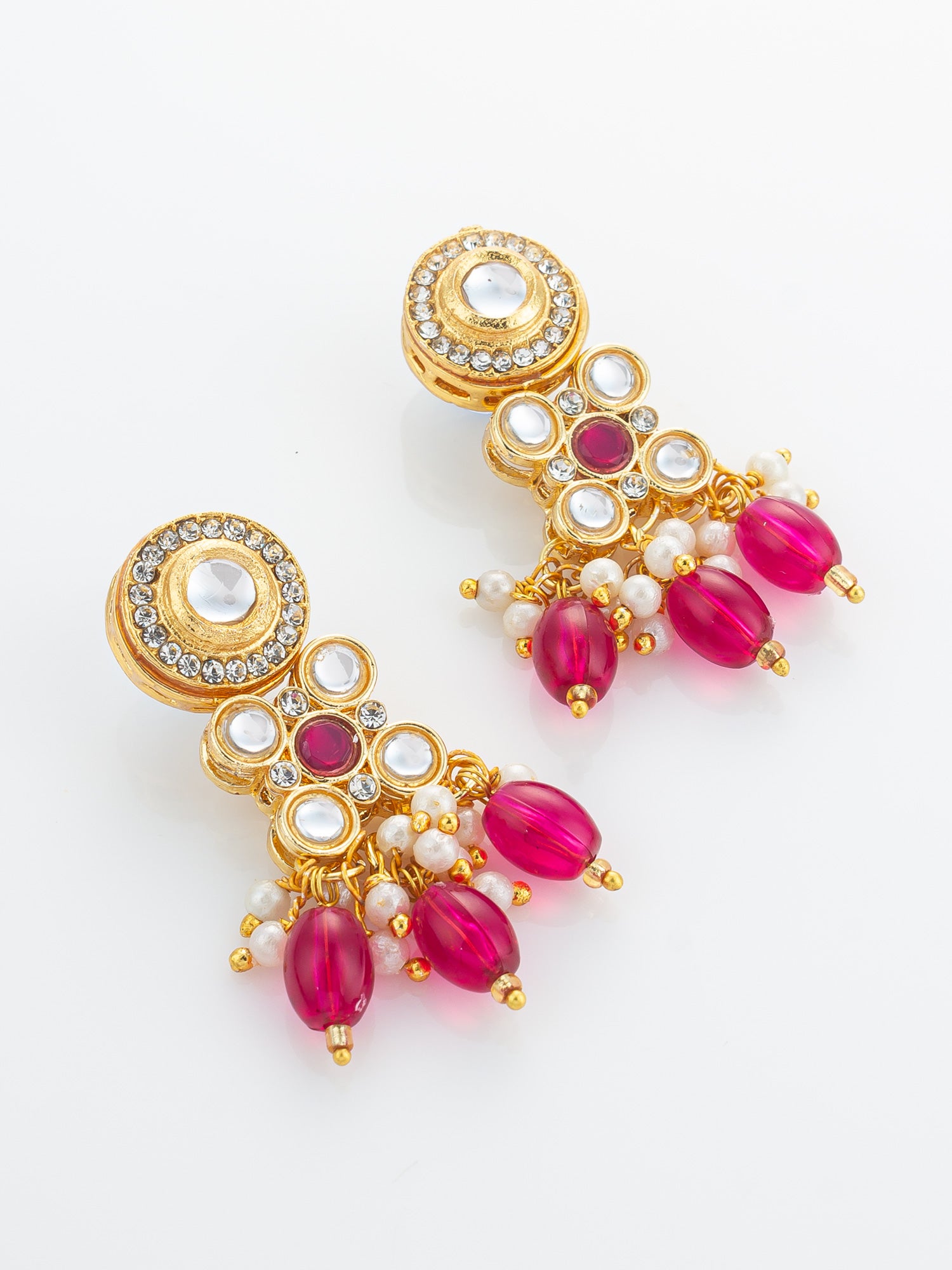 Aadita Gold Plated Multi-Strand Pearl & Pink Bead Necklace Set
