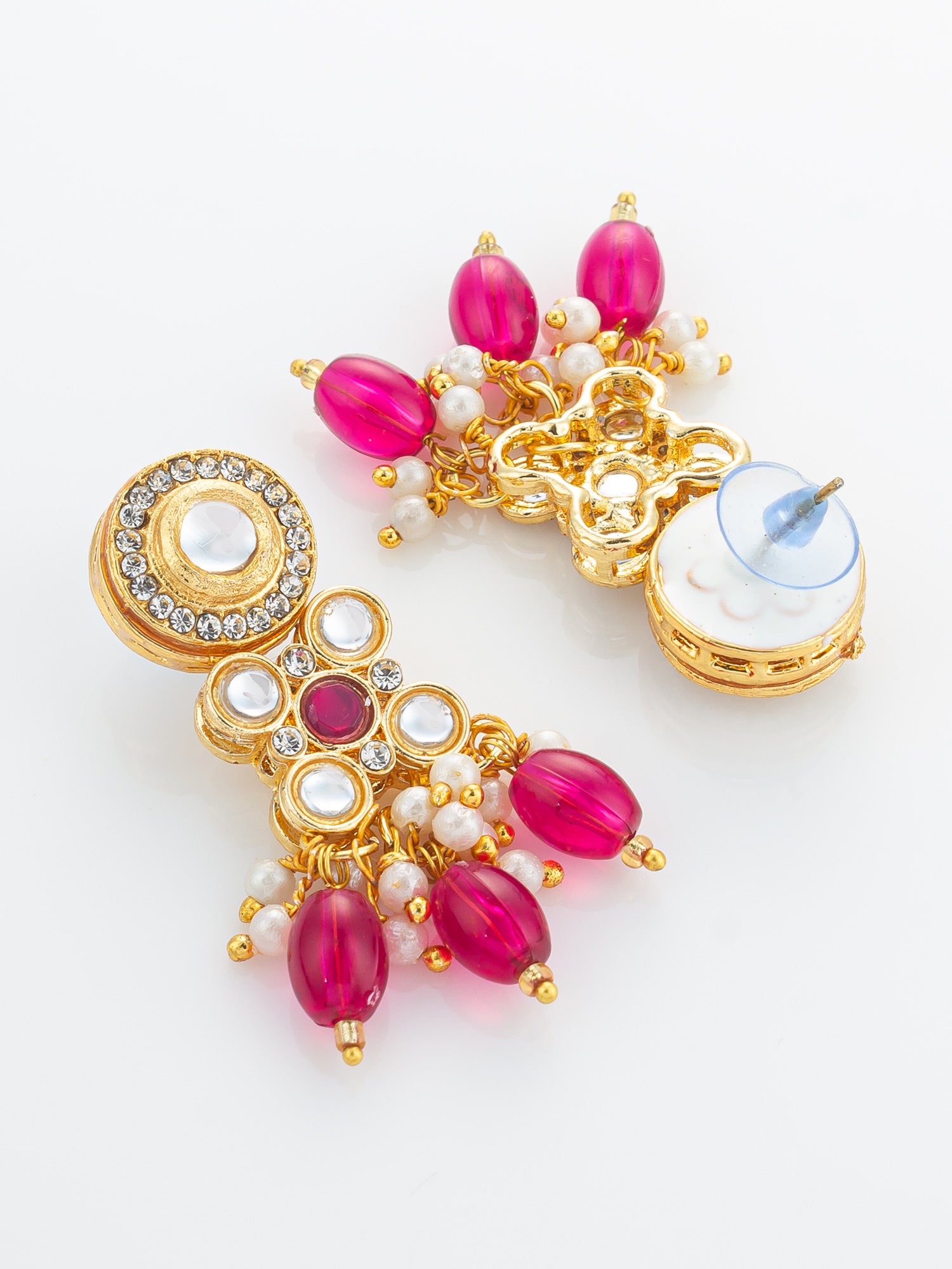 Aadita Gold Plated Multi-Strand Pearl & Pink Bead Necklace Set