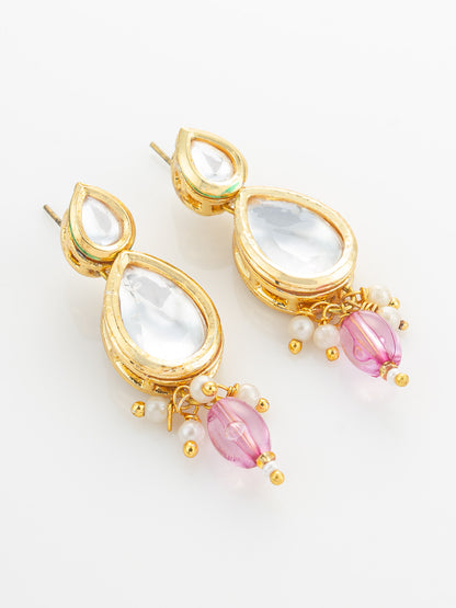 Aadita Gold Plated Kundan & Pink Crystal Drop Necklace Set