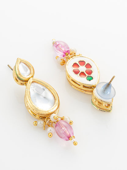 Aadita Gold Plated Kundan & Pink Crystal Drop Necklace Set