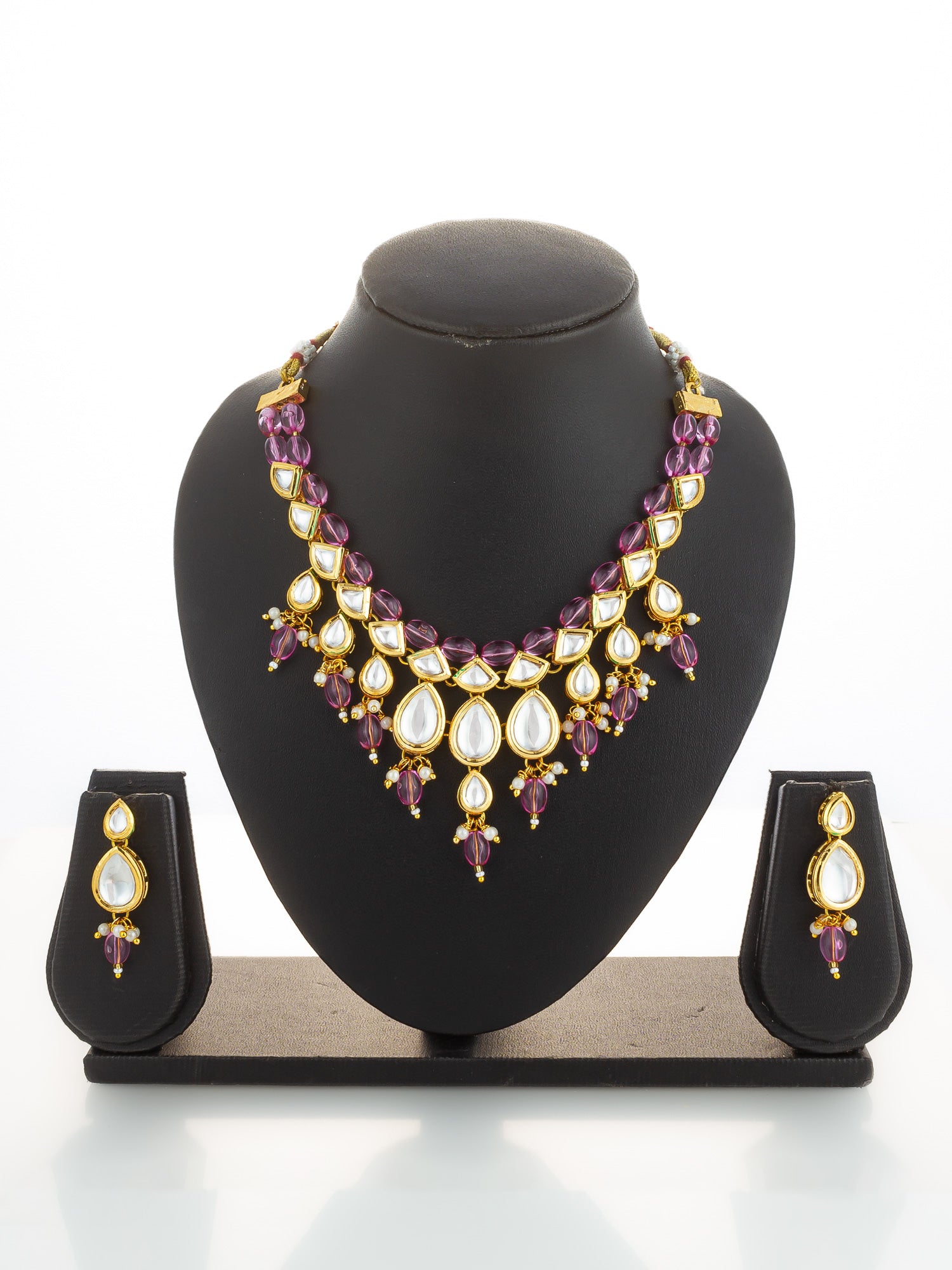 Aadita Gold Plated Kundan & Pink Crystal Drop Necklace Set