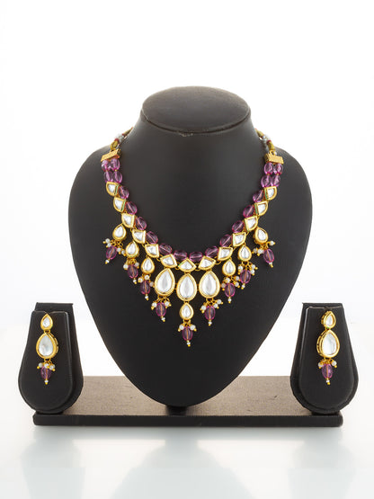 Aadita Gold Plated Kundan & Pink Crystal Drop Necklace Set