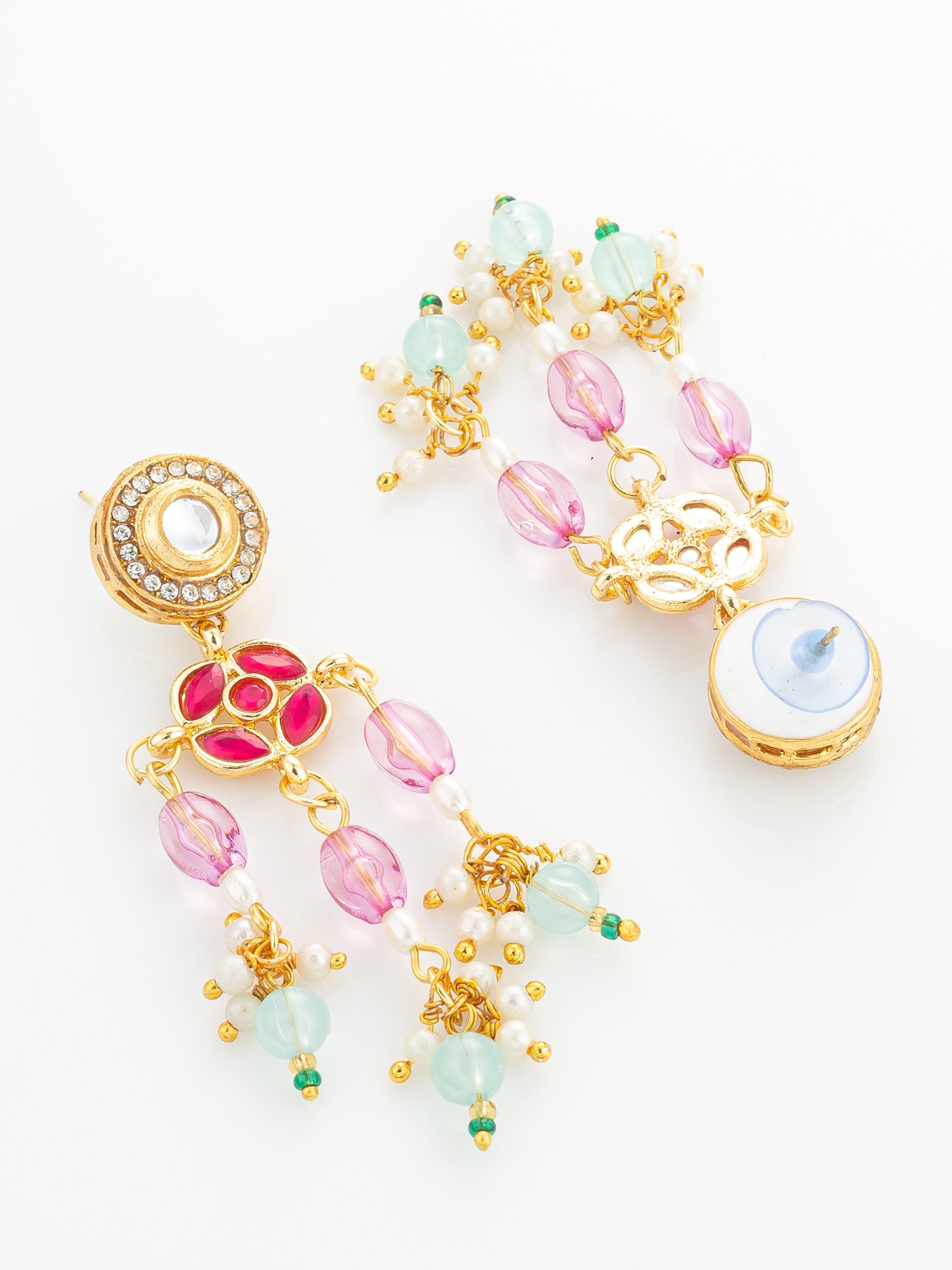 Aadita Gold Plated Multi-Strand Pearl and Pink Stone Rani Haar Set