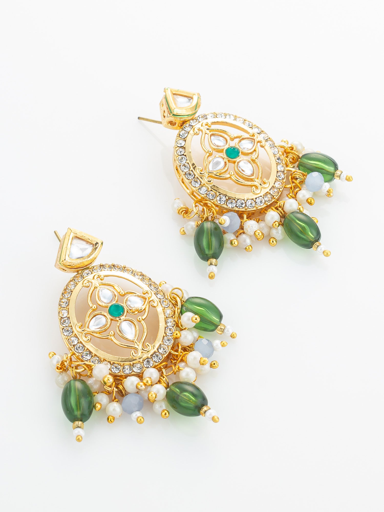 Aadita Gold Plated Green Beaded Choker Necklace Set