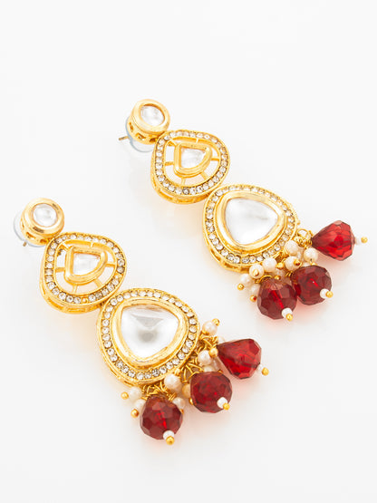 Aadita Gold Plated Kundan Studded Choker Necklace Set with Red Bead Drops