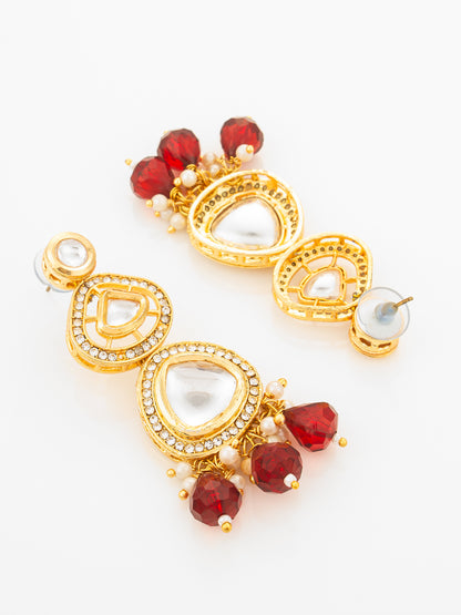 Aadita Gold Plated Kundan Studded Choker Necklace Set with Red Bead Drops