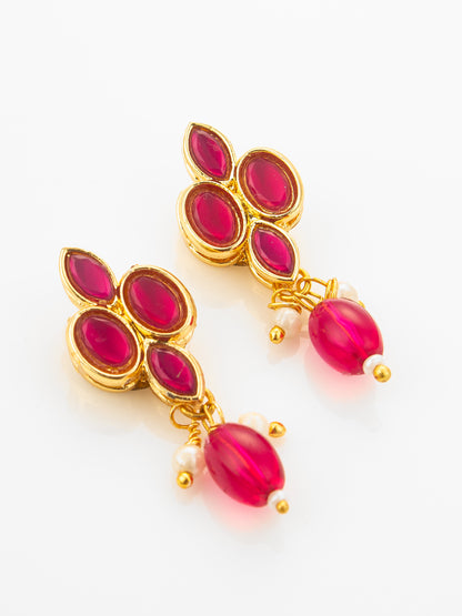 Aadita Gold Plated Ruby Red Floral Pendant Necklace Set